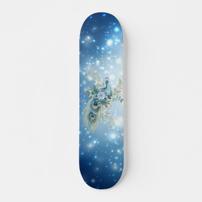 Skateboard Beau Peacock Floral Bleu Hiver (Devant)