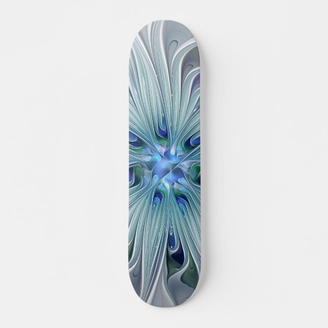 Skateboard Beauté florale Abstraite moderne Blue Pastel Flowe (Devant)