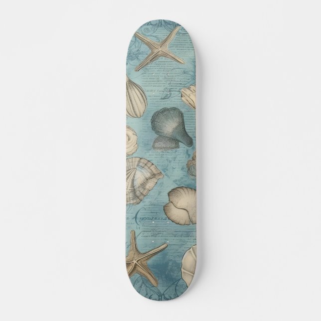 Skateboard Beaux Coquillages Vintages En Bleu (Devant)