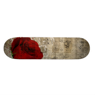Skateboard Belle rose rouge notes piano tourbillonné