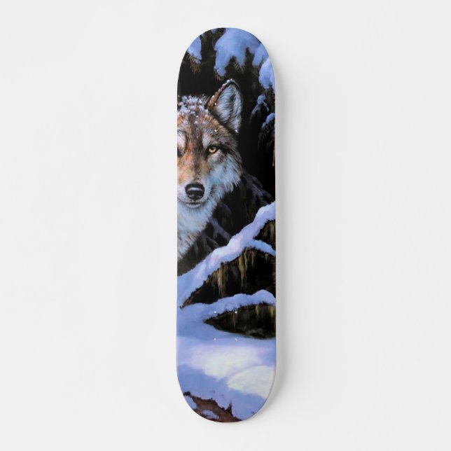 Skateboard Belles Peintures Deux Loups (Devant)