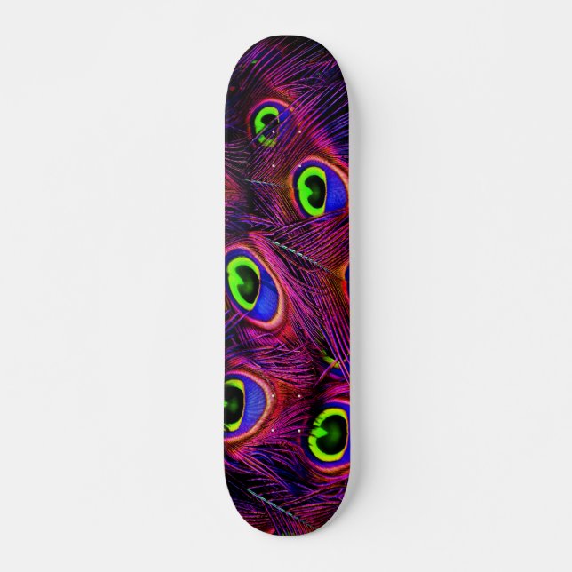 Skateboard Belles plumes de paon colorées (Devant)