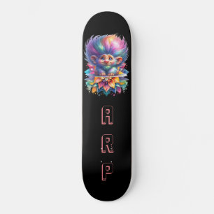 Skateboard *~* Big Rainbow Hair Troll AP89 Neon Initial