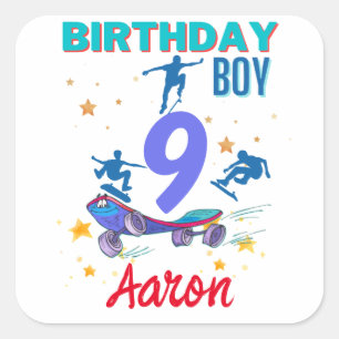 Skateboard Birthday Boy Party Colourful Square Sticker