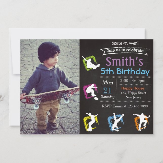 Skateboard Birthday Invitation (Front)