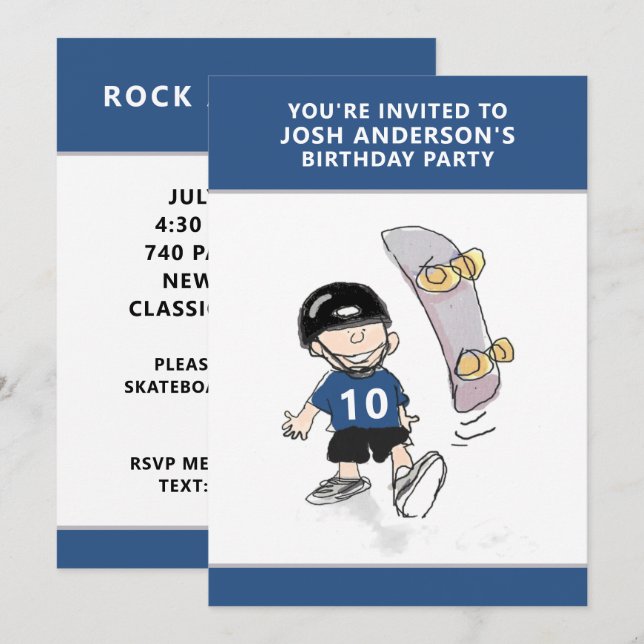 Skateboard Birthday Invitations (Front/Back)