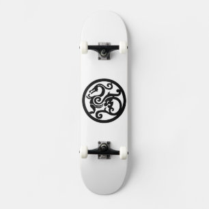 Skateboard Black and White Dragon