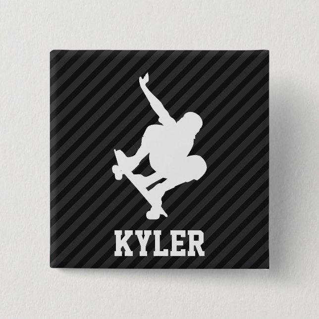 Skateboard; Black & Dark Grey Stripes 2 Inch Square Button (Front)