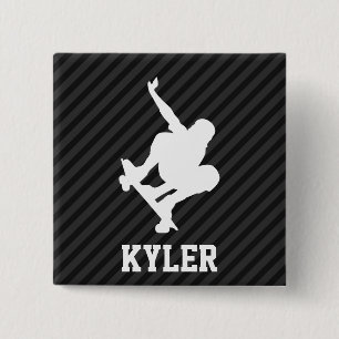 Skateboard; Black & Dark Grey Stripes 2 Inch Square Button