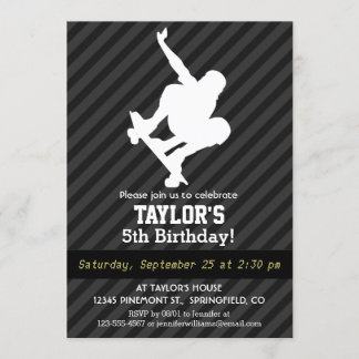 Skateboard; Black & Dark Grey Stripes Invitation