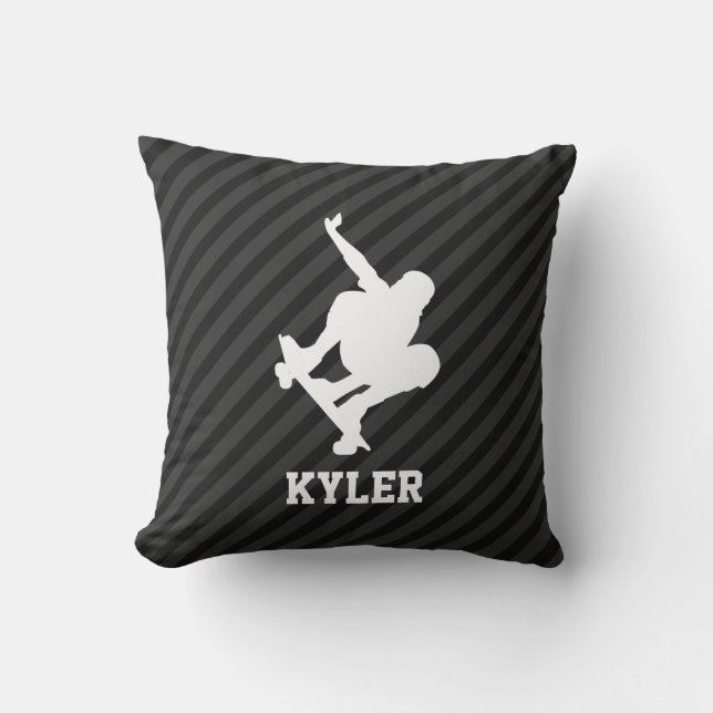 Skateboard; Black & Dark Grey Stripes Throw Pillow (Front)