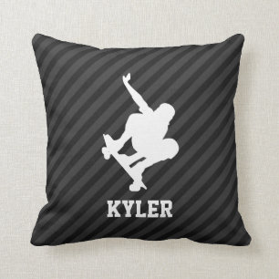 Skateboard; Black & Dark Grey Stripes Throw Pillow