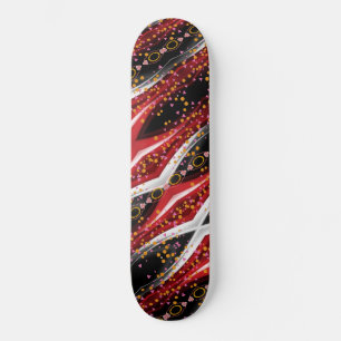 Skateboard Black Fiery Red & White Abstract