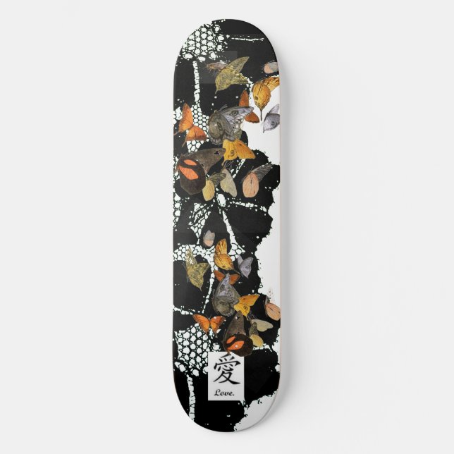 SKATEBOARD BLACK LACE AND BUTTERFLIES KANJI LOVE (Front)