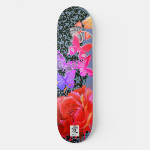 SKATEBOARD BLACK LACE BUTTERFLY AND ROSE