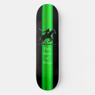 Skateboard Black Polo Pony and Rider, green chrome-look strip