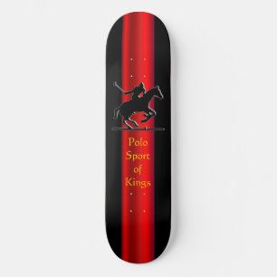 Skateboard Black Polo Pony and Rider, red chrome-effect strip