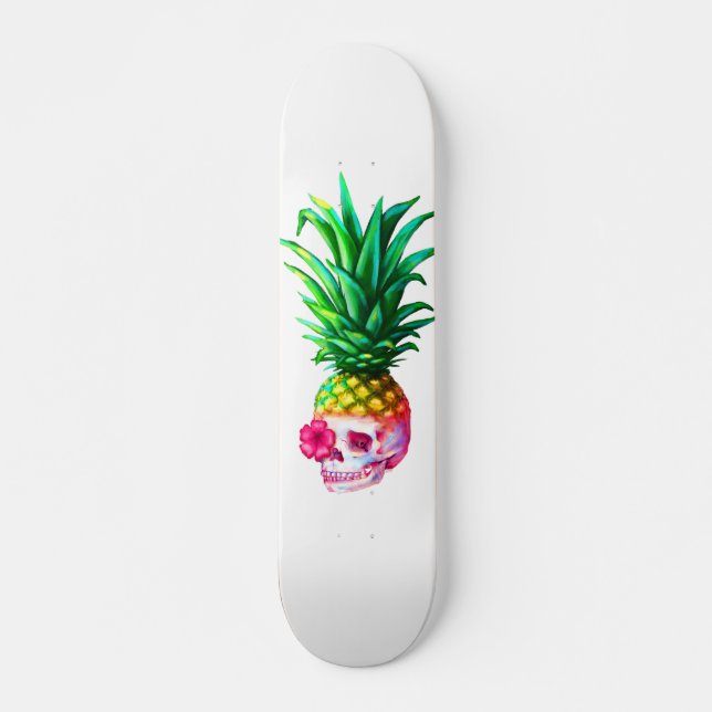 Skateboard Blanc de panneau de crâne d'ananas (Devant)