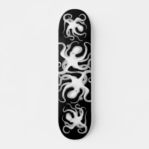Skateboard Blanc et noir vectoriel tribal Art Octopus Silhoue