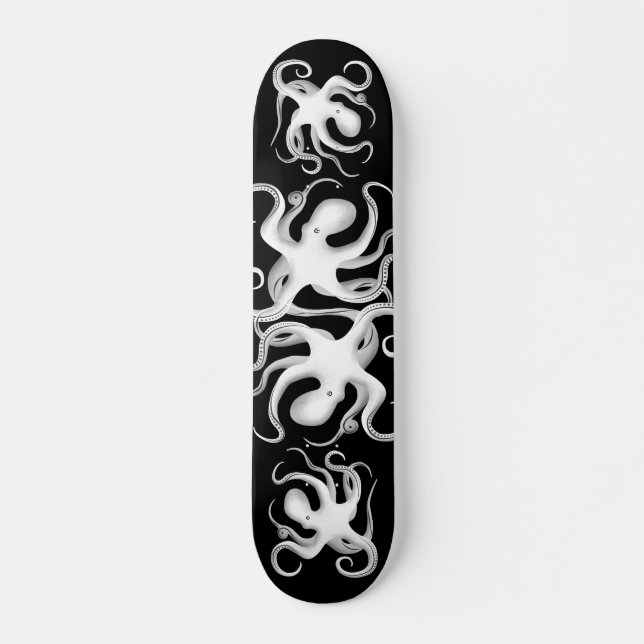 Skateboard Blanc et noir vectoriel tribal Art Octopus Silhoue (Devant)