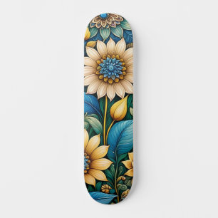 Skateboard Bleu Abstrait Tournesol Design Large Street