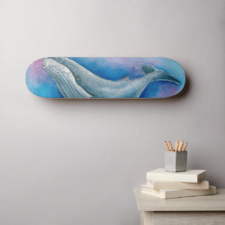 Skateboard Bleu baleine à bosse bulles Aquarelle