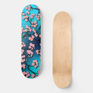 Skateboard Bleu Ciel Cerisier Fleur