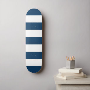 Skateboard Bleu de marine, Blancs, Motif rayé