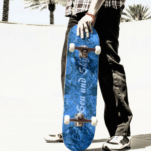 Skateboard Bleu marbré Mer Abstraite et ciel