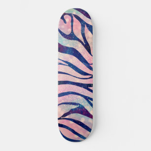 Skateboard Bleu métallique élégant et zèbre holographique