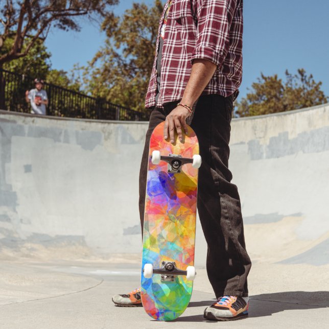Skateboard Bleu orange violet rose citron vert Polygone Art (Extérieur 2)