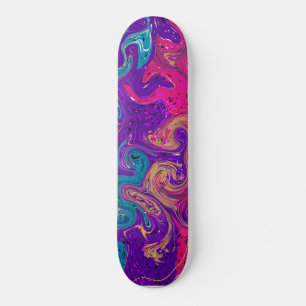 Skateboard Bleu, rose turquoise et violet Fluide art