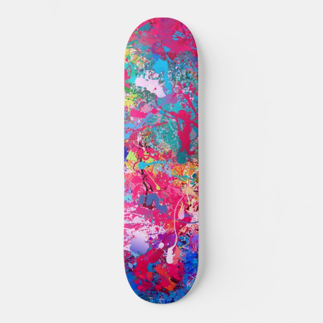 Skateboard Bleu Rouge Jaune Vert Rose Turquoise Splash Abstra (Recto)