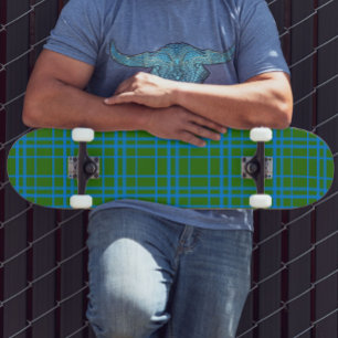 Skateboard Bleu Sur Vert Tartan Plaid Design Motif