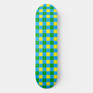 Skateboard Bleu Vert Jaune Chèque Plaid Design Motif