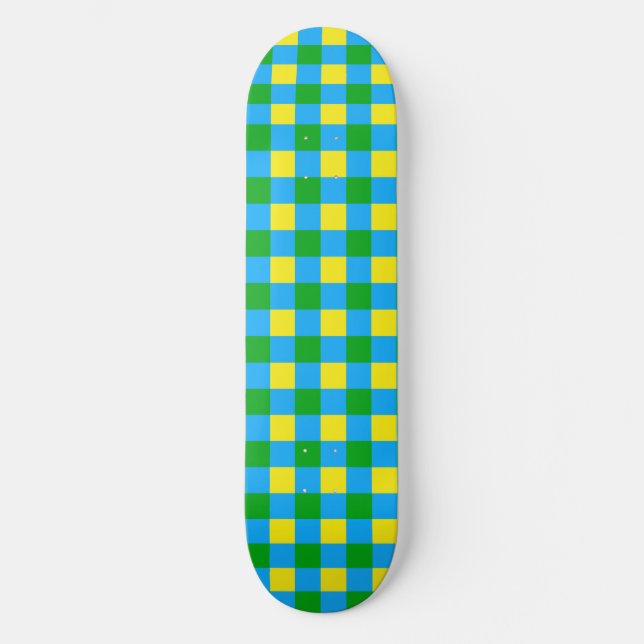 Skateboard Bleu Vert Jaune Chèque Plaid Design Motif (Recto)