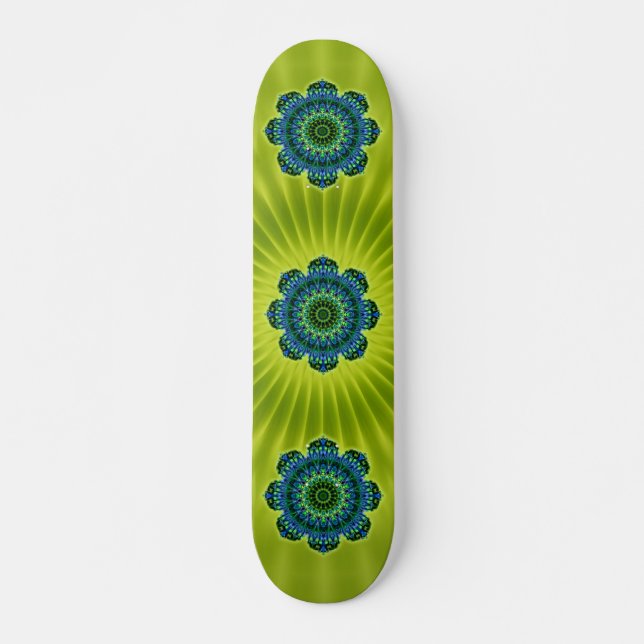 Skateboard bleu vert mandala | fleur vert clair (Devant)