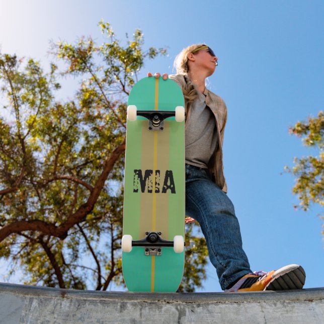 Skateboard bleu vert or personnalisé (Extérieur 1)
