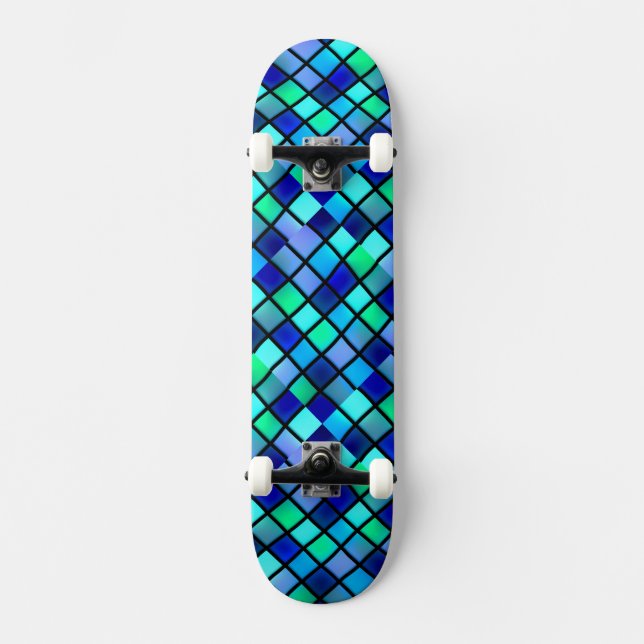 Skateboard Bleu Vert Turquoise Violet Vitrage Mosaïque (Recto)
