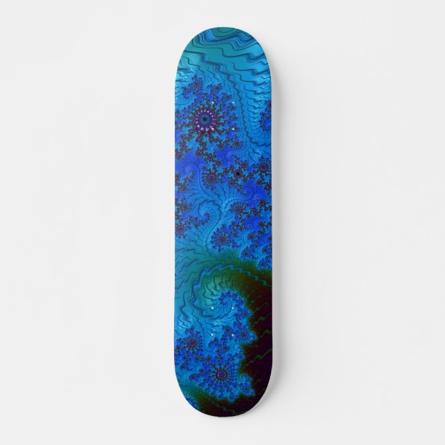 Skateboard Bleu vif look nautique Fractal Fleurs de mer (Devant)