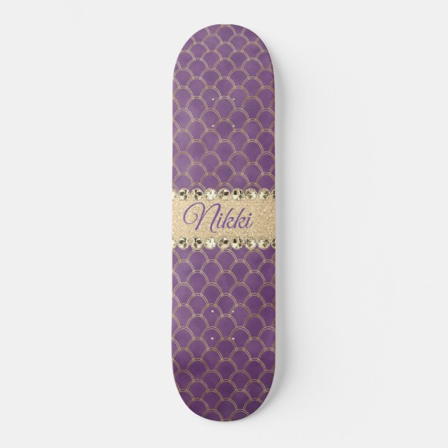 Skateboard Bling Diamant à huile violet et or (Recto)