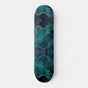 Skateboard - Blue and Teal Marble With Gold Vein