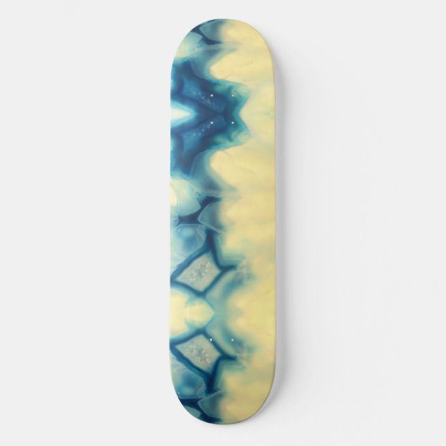 Skateboard Blue Ecru Agate Géode Motif en cristal (Recto)