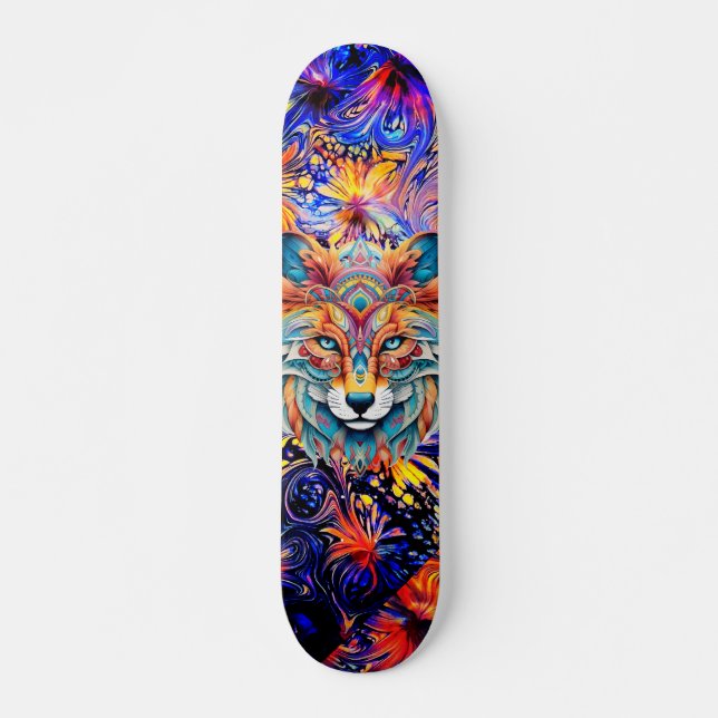 Skateboard Blue Goddess Abstrait Art & Boho Animal Face (Devant)
