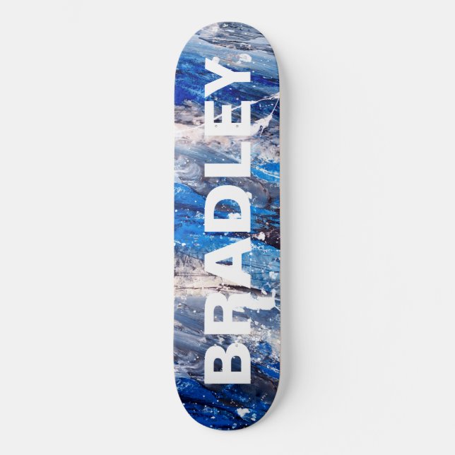 Skateboard Blue Modern Abstrait Personnalisé Nom (Recto)