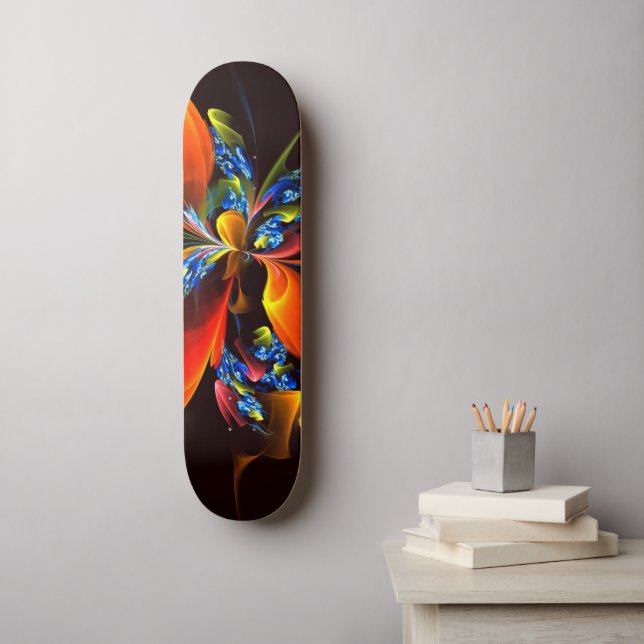 Skateboard Blue Orange Floral Moderne Art Abstrait Motif #03 (Art mural)