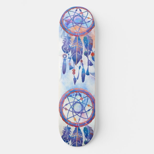 Skateboard Blue Watercolor Dreamcatcher Modern Boho (Recto)
