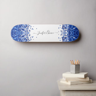 Skateboard Blush Blue Parties scintillant Nom personnalisé Sk