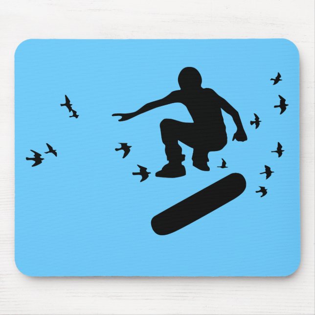 skateboard. board with birds. black. mouse pad (Front)