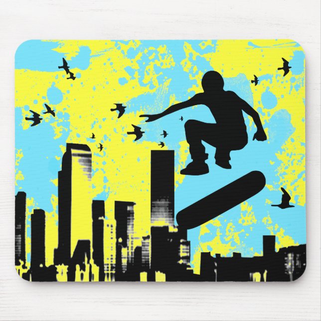 skateboard. board with birds. mouse pad (Front)